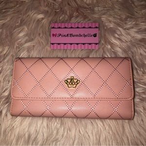 Pink Quilted Pattern Gold Crown Embellished Wallet